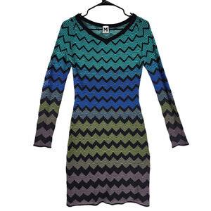 Missoni Womens Sweater Dress EU 42‎ US 6 Bodycon Chevron Blue Green Purple Retro